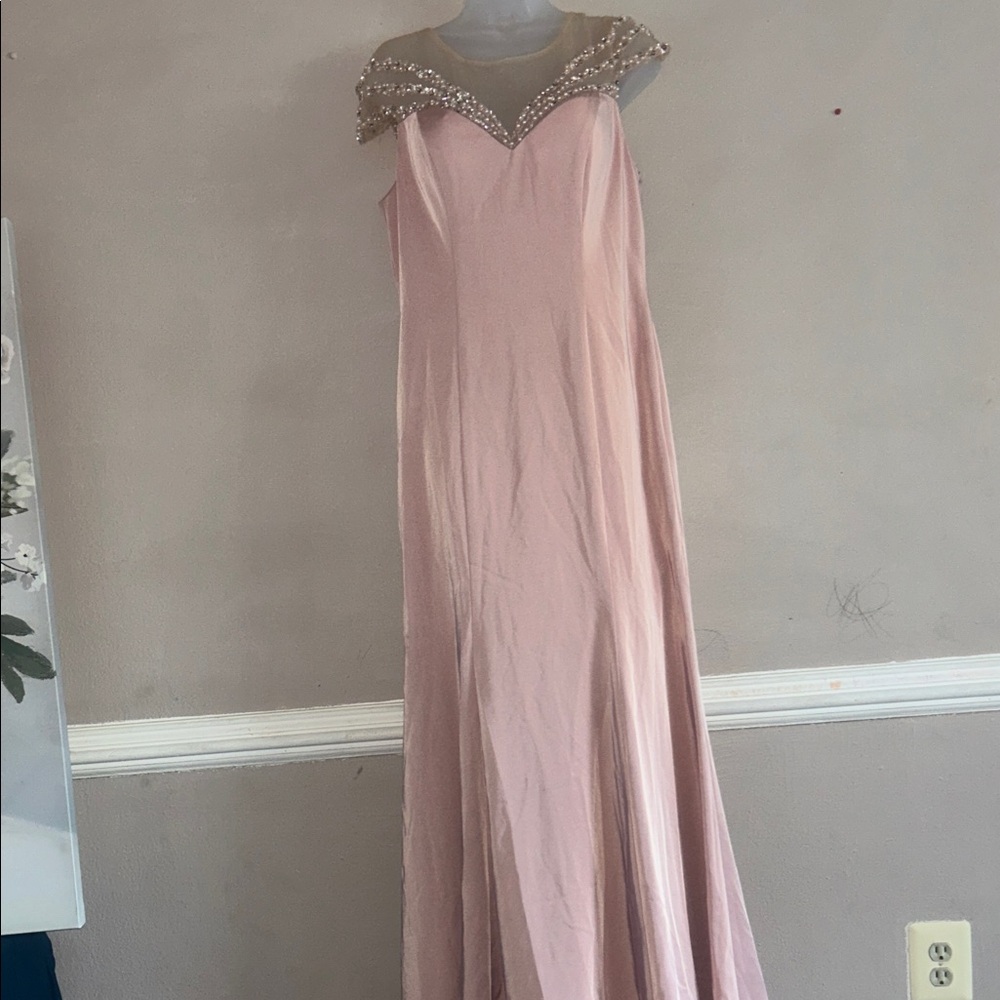 Dave & Johnny Blush Pink Gown with Beaded Neckline